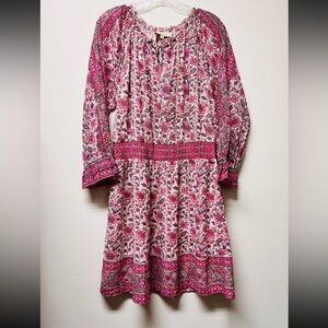 Love The Label Anthropologie Mini Dress Large Floral Feminine Boho Tippy Border